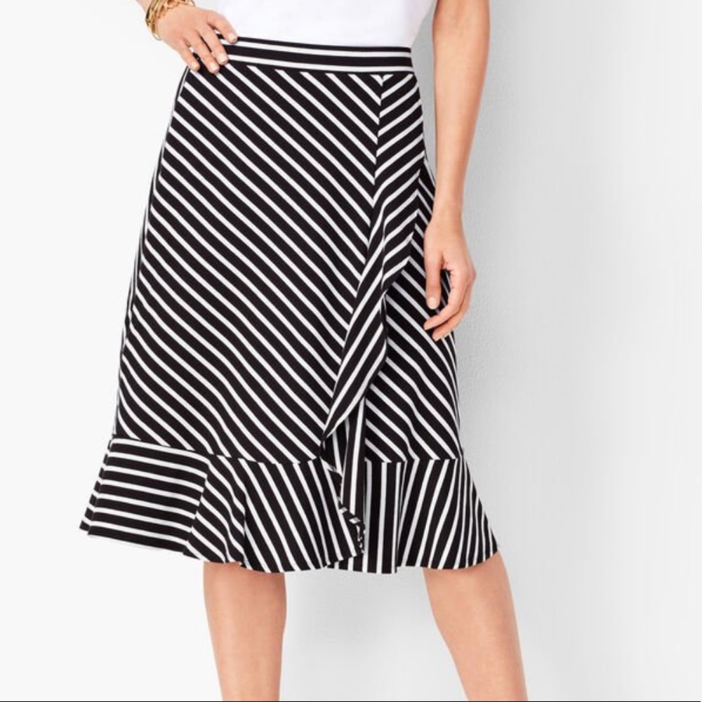 Talbots Jersey Cascading Midi Skirt Stripe XS Navy